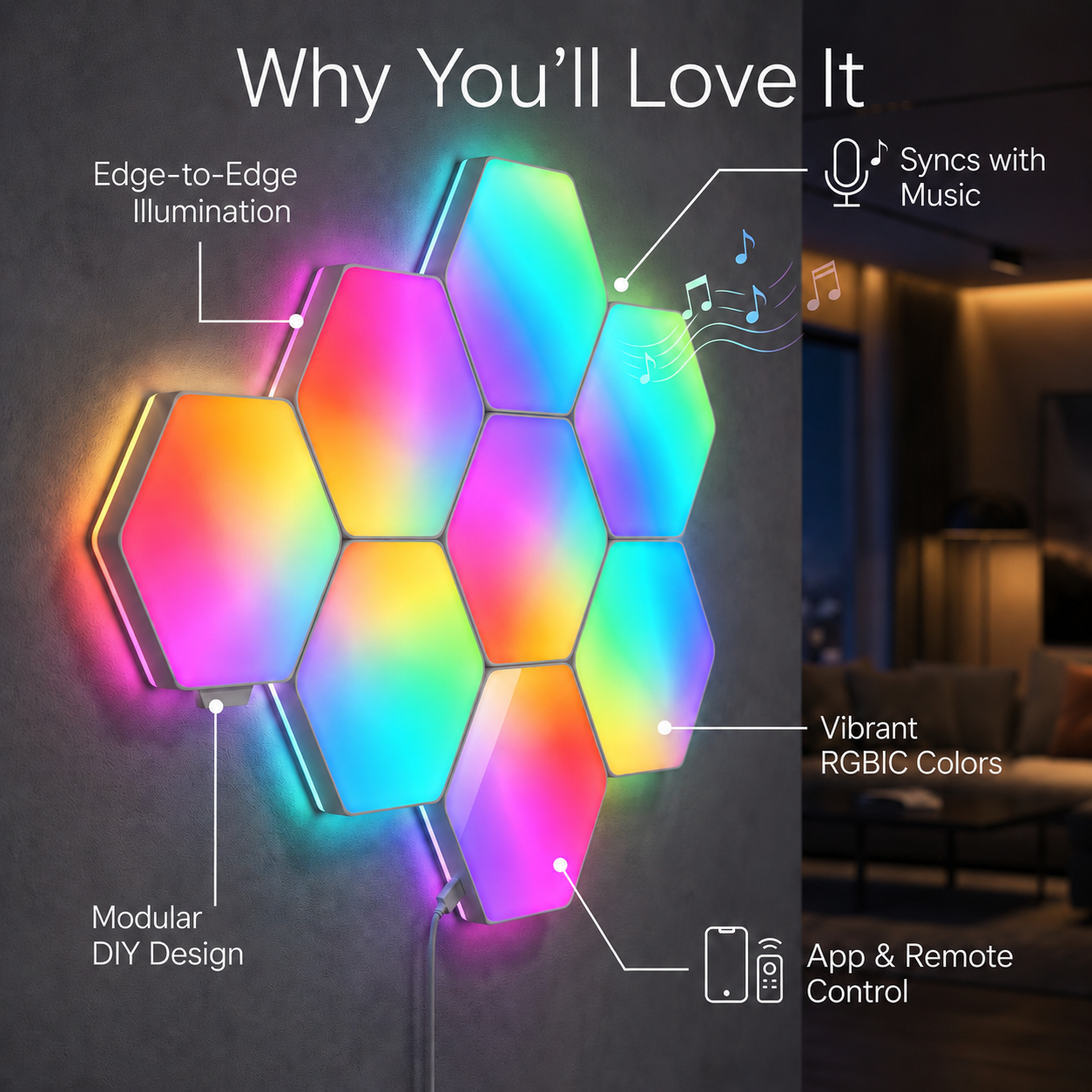 RGB Hexagon Smart Wall Light Panels 20 Pack